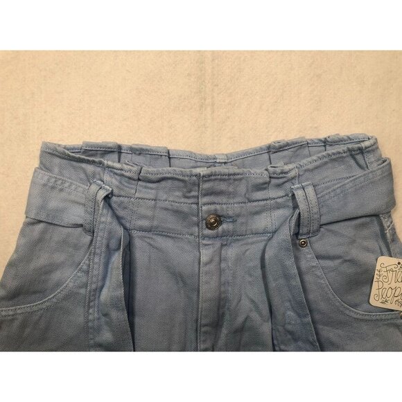 We The Free People Nova Denim Paper Bag High Rise Shorts Light Blue Womens Small - Picture 6 of 11